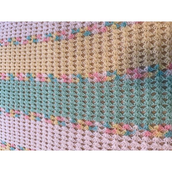 Handmade Pastel Crochet Baby Blanket 42x53, Soft Vintage Style Afghan - Picture 2 of 16